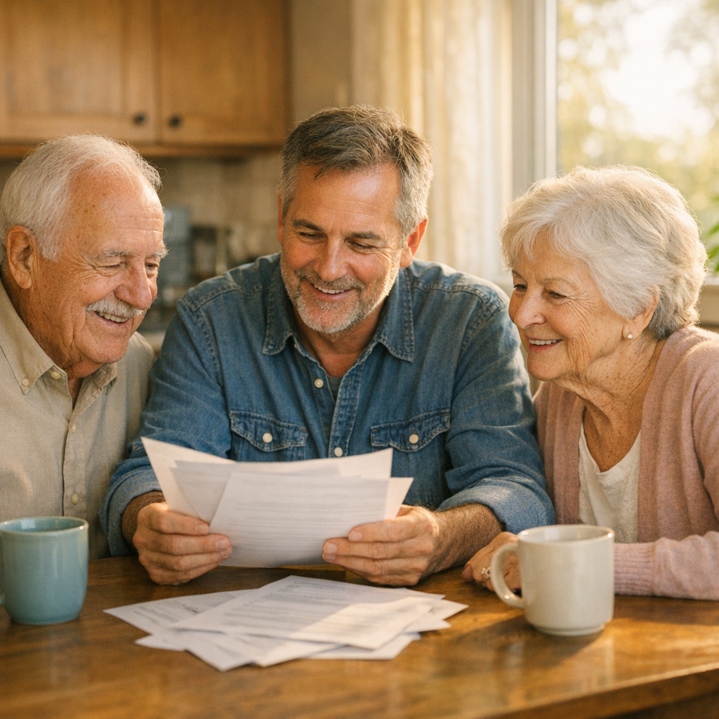 Bay Area family reviewing a medical alert system no contract plan together at the kitchen table
